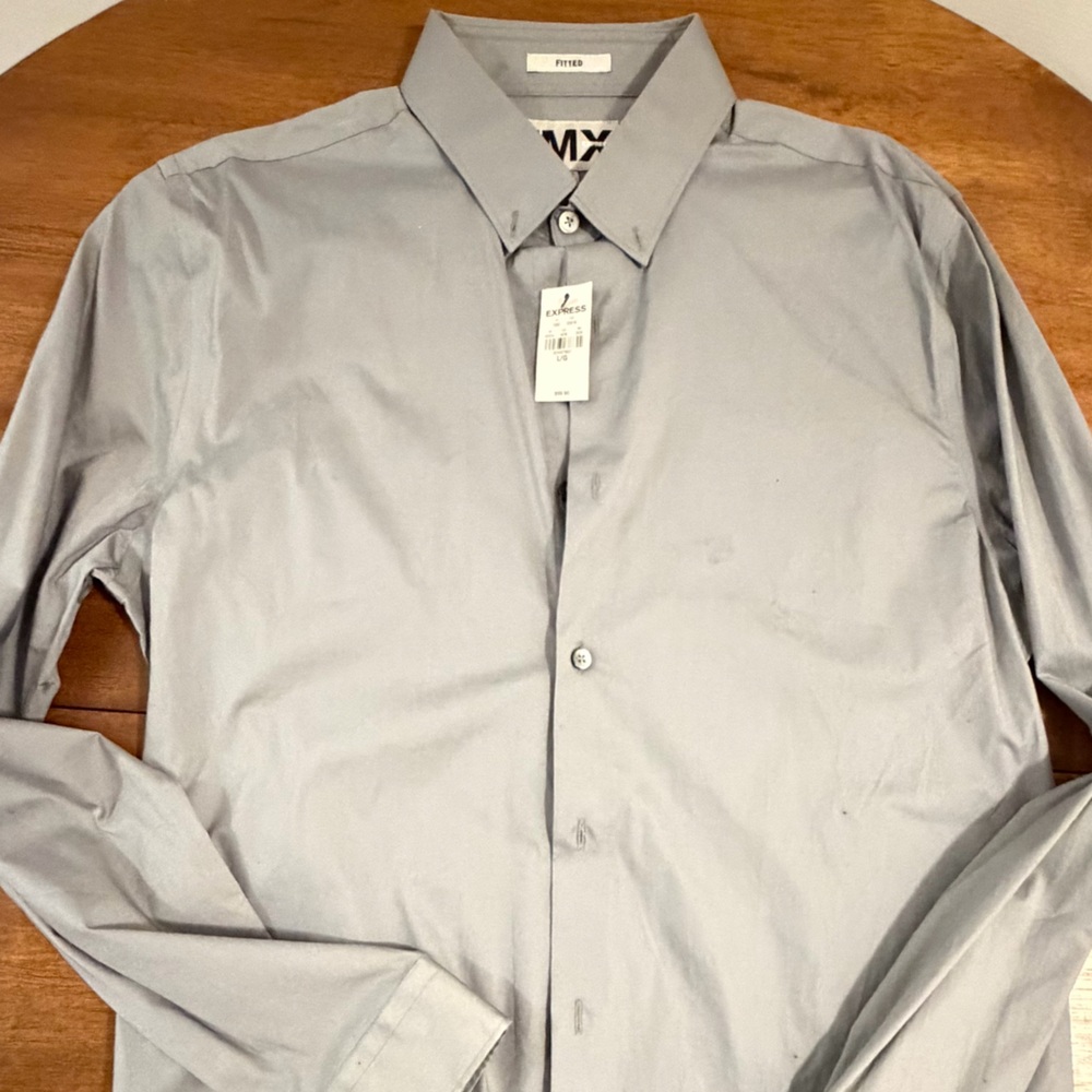 Express Men's Gray Dress Shirt - 1MX Collared Button-Up